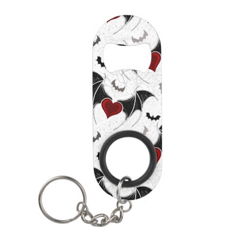 Halloween heart with black bat wings keychain bottle opener