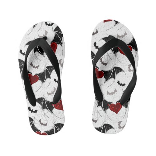 Halloween heart with black bat wings kids flip flops