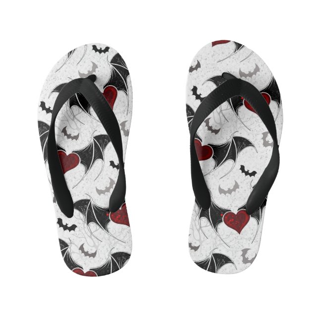 Halloween heart with black bat wings kid's flip flops (Footbed)