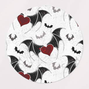 Halloween heart with black bat wings kids' labels
