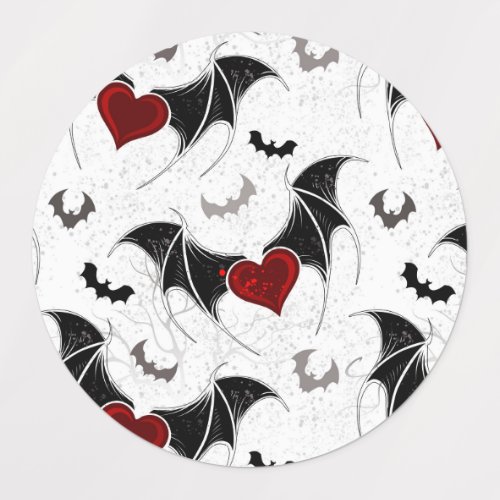 Halloween heart with black bat wings kids labels