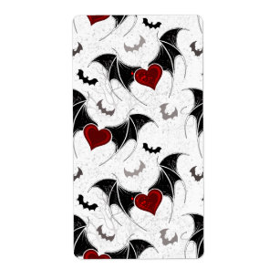 Halloween heart with black bat wings label