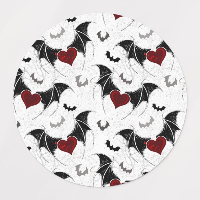 Halloween heart with black bat wings labels (Design 1)