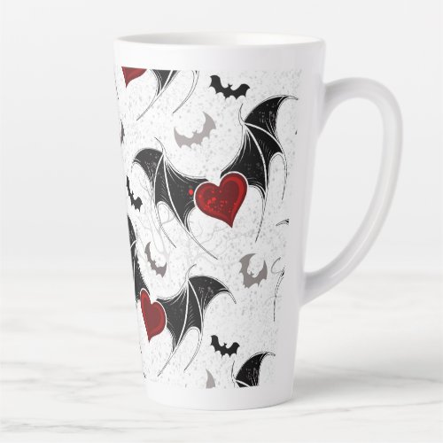 Halloween heart with black bat wings latte mug
