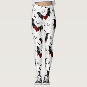 Halloween heart with black bat wings leggings