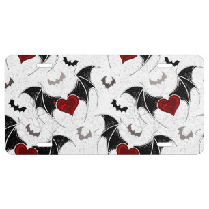 Halloween heart with black bat wings license plate