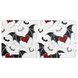 Halloween heart with black bat wings license plate