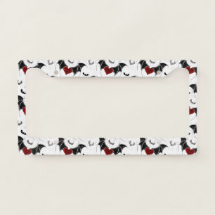 Halloween heart with black bat wings license plate frame