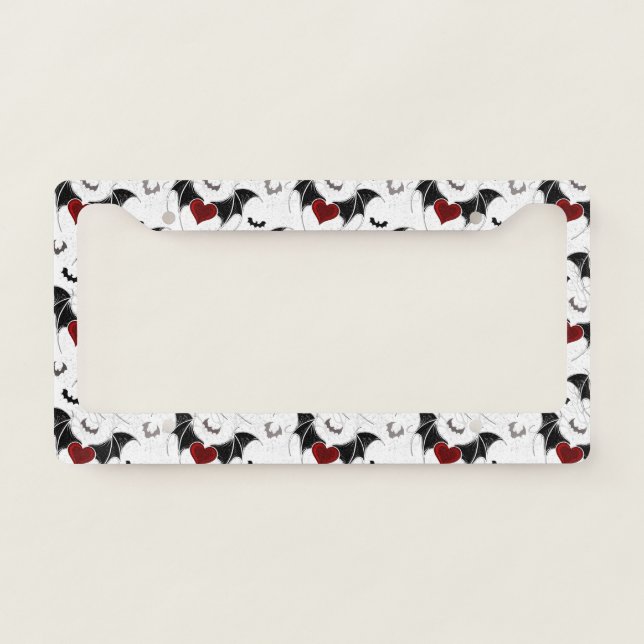 Halloween heart with black bat wings license plate frame (Front)