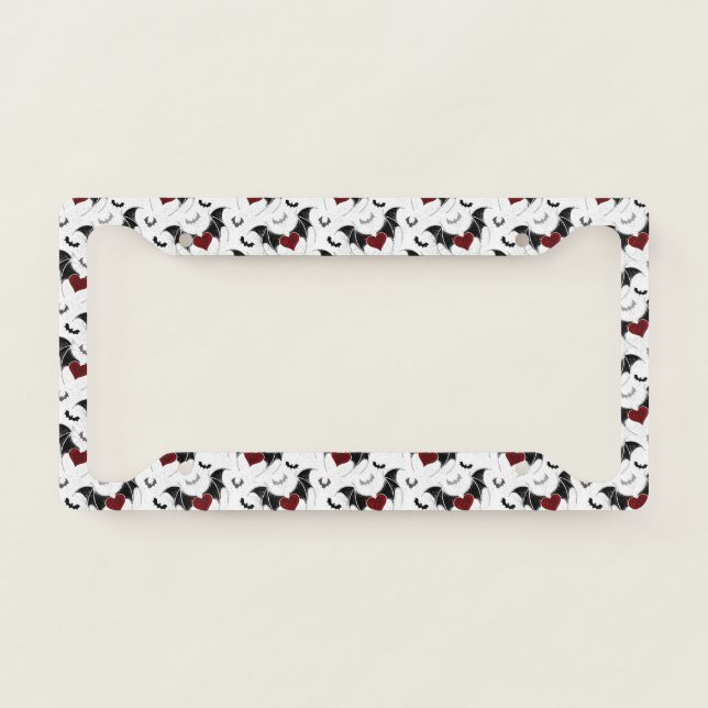 Halloween heart with black bat wings license plate frame (Front)