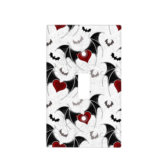 Halloween heart with black bat wings light switch cover (Front)