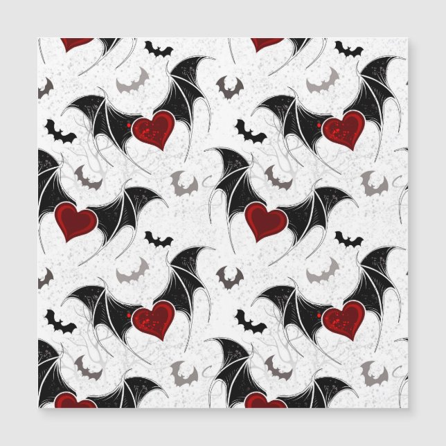 Halloween heart with black bat wings magnetic invitation (Front)