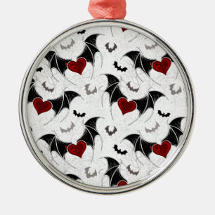 Halloween heart with black bat wings metal ornament