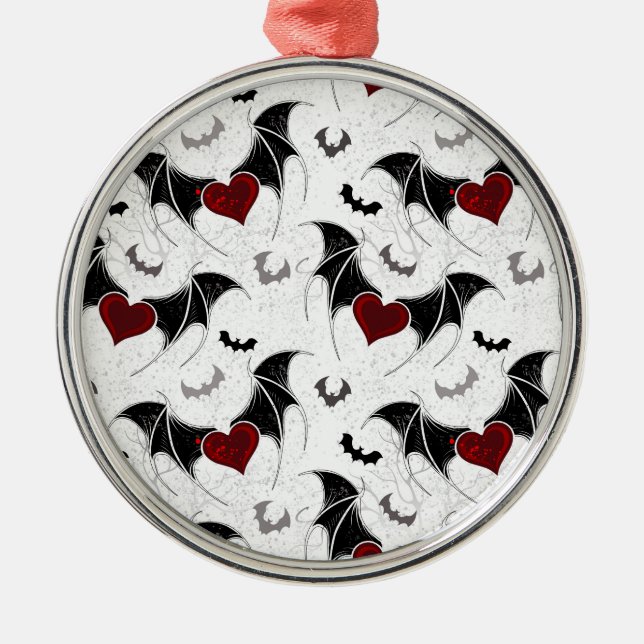 Halloween heart with black bat wings metal ornament (Front)