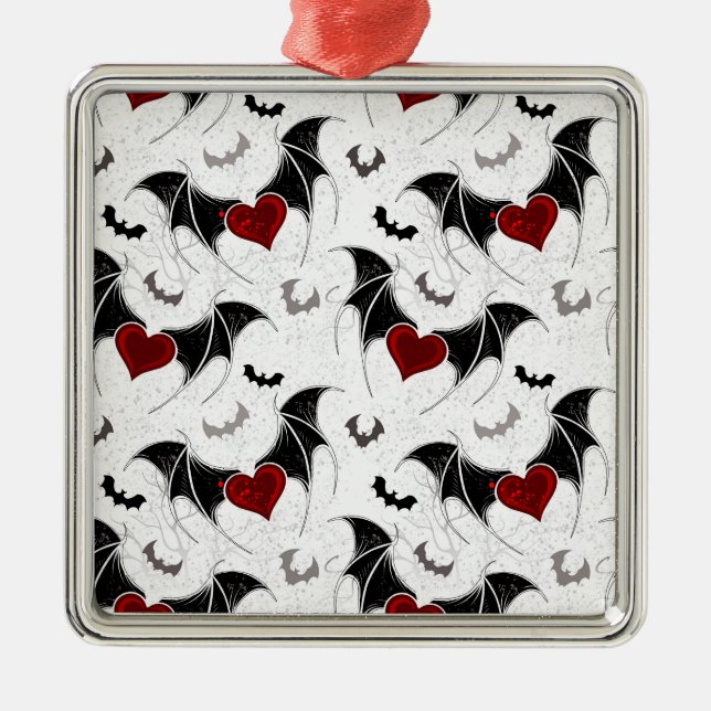 Halloween heart with black bat wings metal ornament (Front)