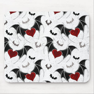 Halloween heart with black bat wings mouse pad