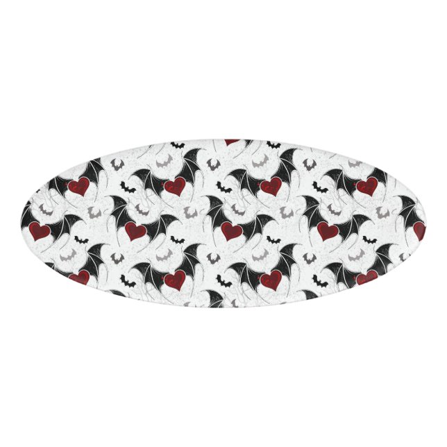 Halloween heart with black bat wings name tag (Front)