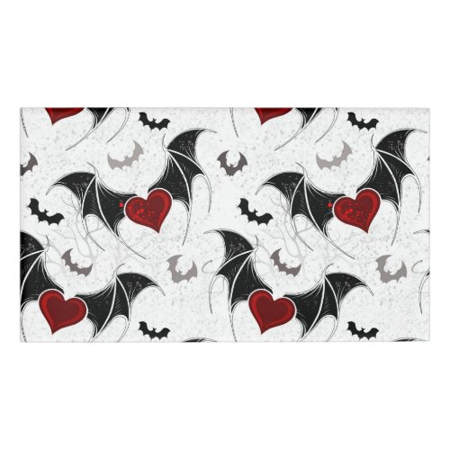 Halloween heart with black bat wings name tag