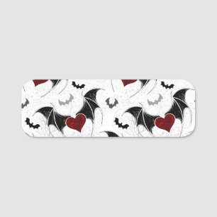 Halloween heart with black bat wings name tag