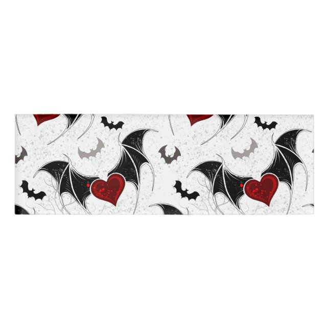 Halloween heart with black bat wings name tag (Front)