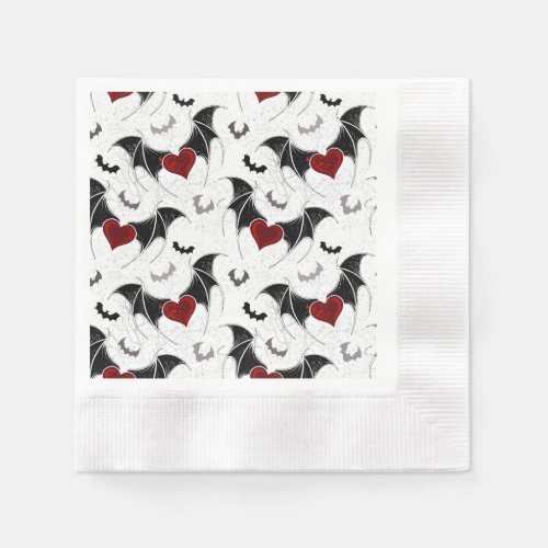 Halloween heart with black bat wings napkins