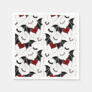 Halloween heart with black bat wings napkins
