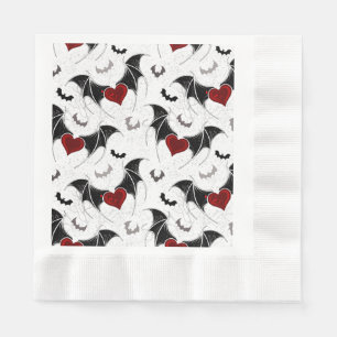 Halloween heart with black bat wings napkins