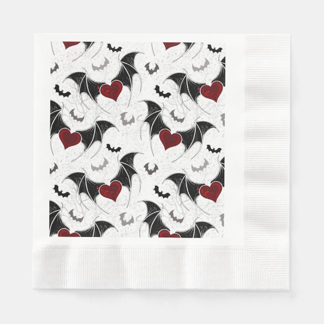 Halloween heart with black bat wings napkins (Front)