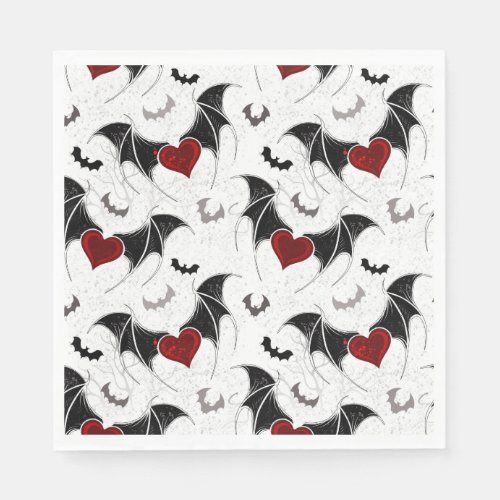 Halloween heart with black bat wings napkins