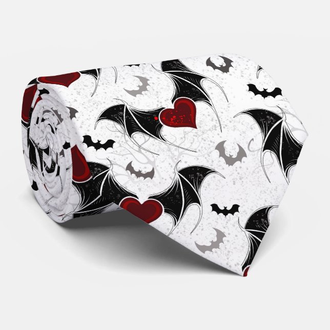 Halloween heart with black bat wings neck tie (Rolled)