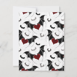 Halloween heart with black bat wings note card