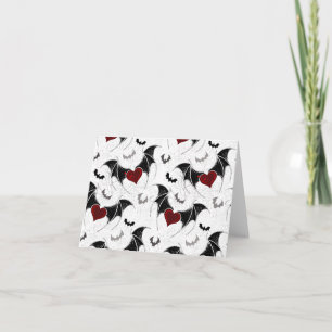 Halloween heart with black bat wings note card