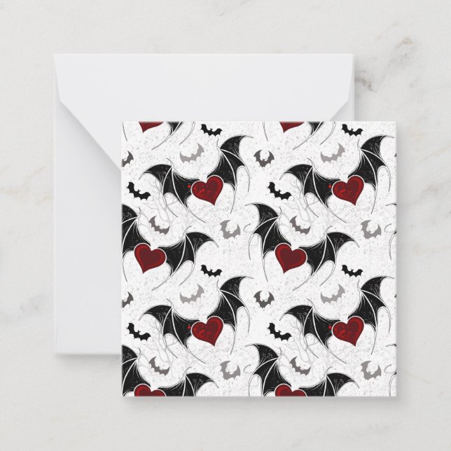 Halloween heart with black bat wings note card (Front)