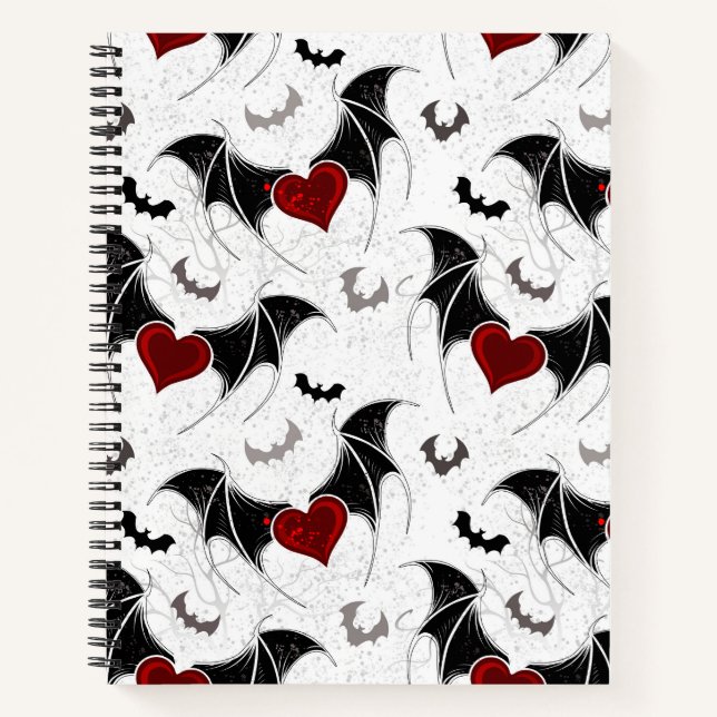 Halloween heart with black bat wings notebook (Front)