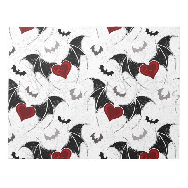 Halloween heart with black bat wings notepad (Front)