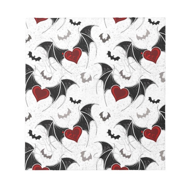Halloween heart with black bat wings notepad (Front)