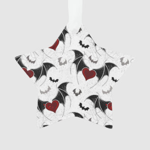 Halloween heart with black bat wings ornament