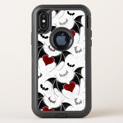 Halloween heart with black bat wings OtterBox defender iPhone x case