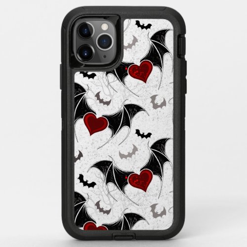 Halloween heart with black bat wings OtterBox defender iPhone 11 pro max case