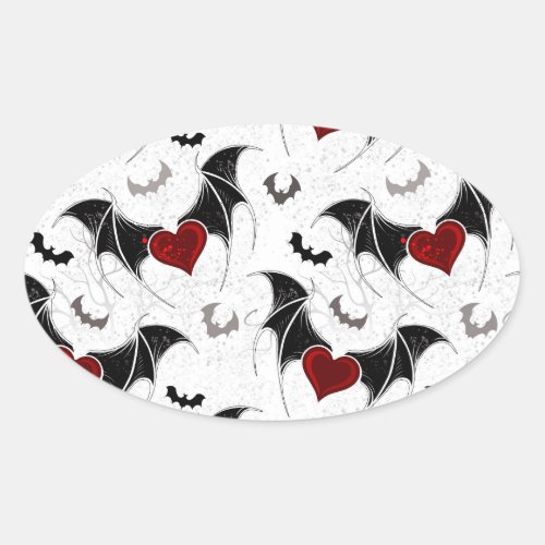 Halloween heart with black bat wings oval sticker