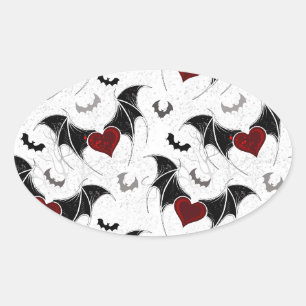 Halloween heart with black bat wings oval sticker