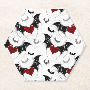 Halloween heart with black bat wings paper coaster