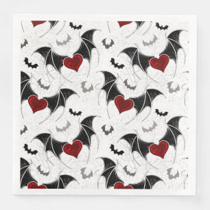 Halloween heart with black bat wings paper dinner napkins