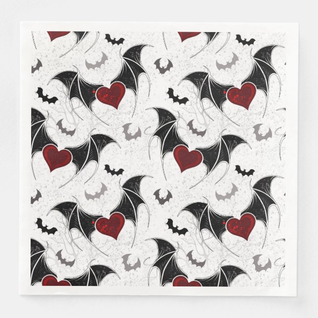 Halloween heart with black bat wings paper dinner napkins (Front)