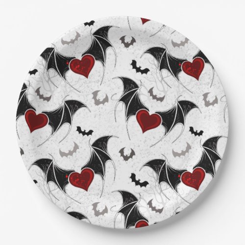 Halloween heart with black bat wings paper plates
