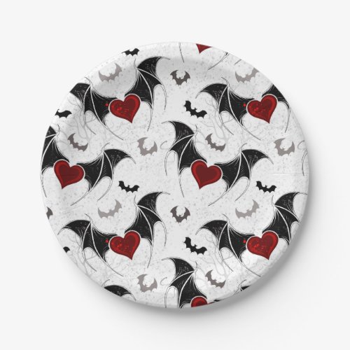 Halloween heart with black bat wings paper plates