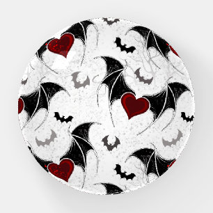 Halloween heart with black bat wings paperweight