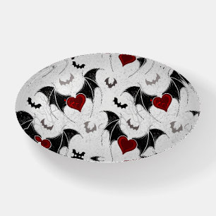 Halloween heart with black bat wings paperweight