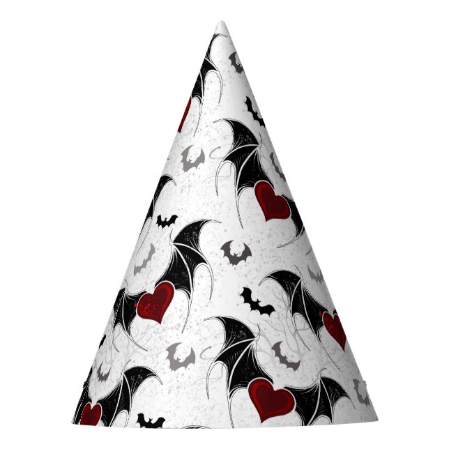 Halloween heart with black bat wings party hat (Front)