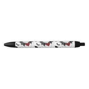 Halloween heart with black bat wings pen